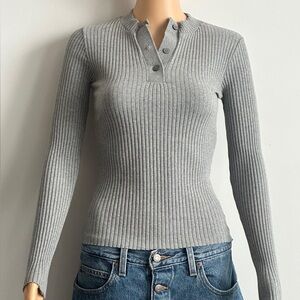 Zara Charcoal Grey Ribbed Long sleeve Top Medium
